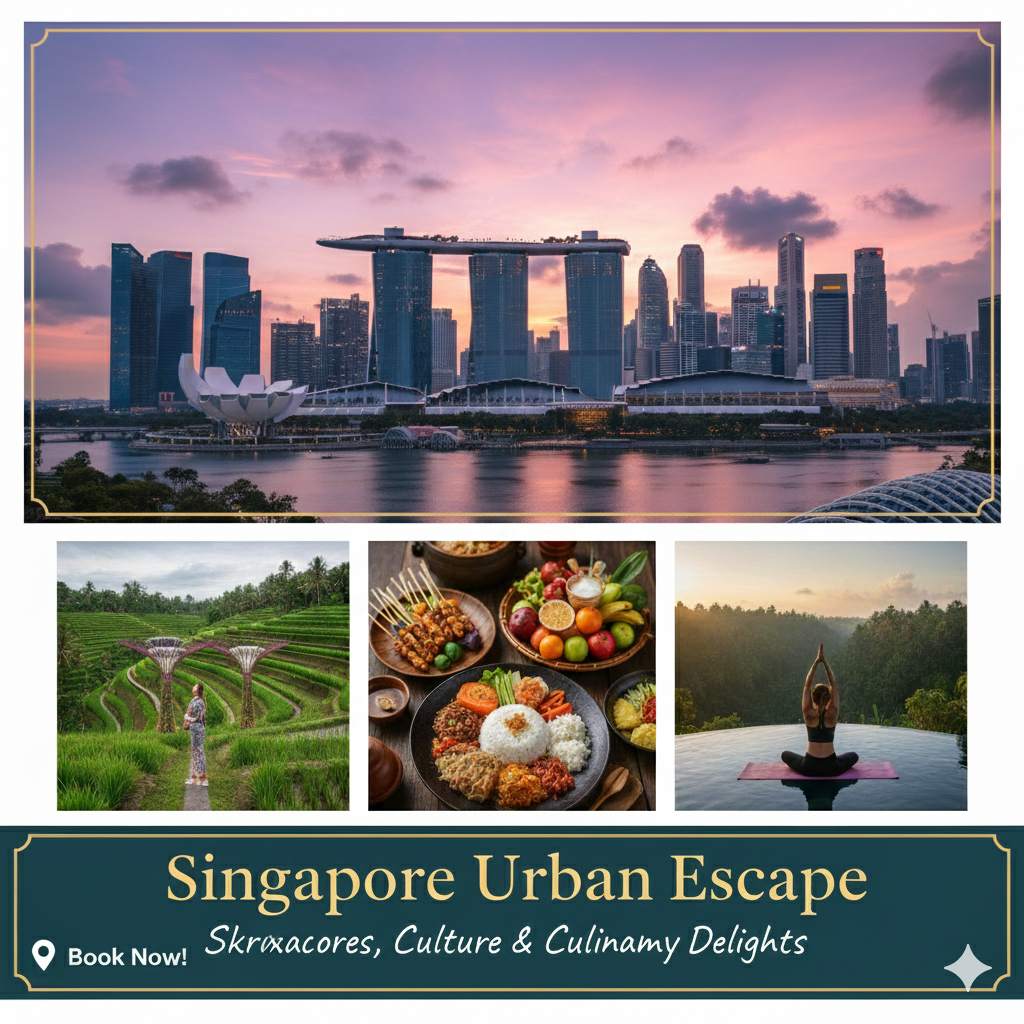 “Singapore tour package – Marina Bay Sands, Sentosa Island, Gardens by the Bay, and Universal Studios.”