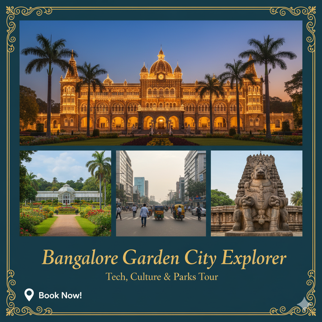“Bangalore tour package – Lalbagh Botanical Garden, Bangalore Palace, Cubbon Park, and city sightseeing.”
