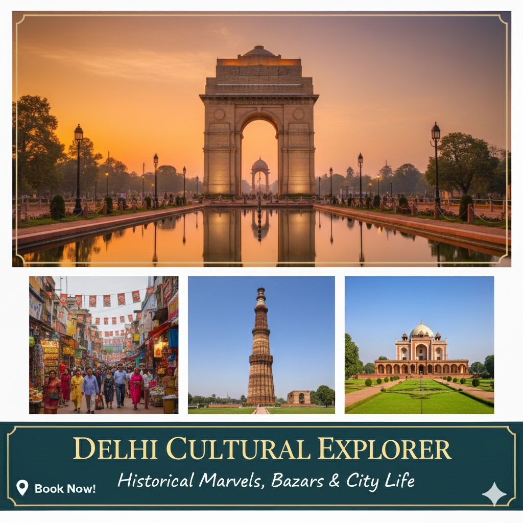 “Delhi tour package – India Gate, Red Fort, Qutub Minar, Lotus Temple, and city sightseeing.”