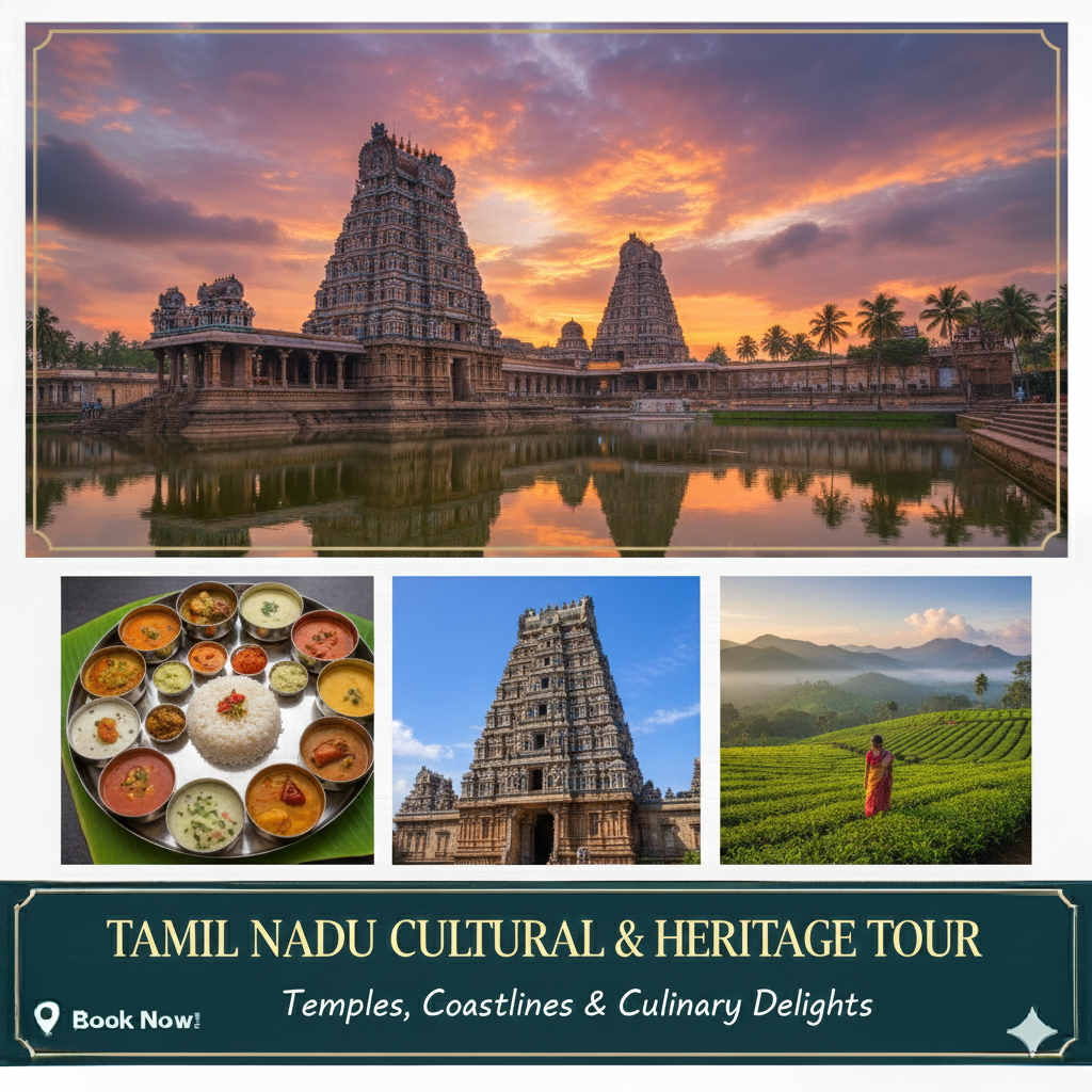 “Tamil Nadu tour package – temples, beaches, hill stations, heritage sites, and cultural attractions.”