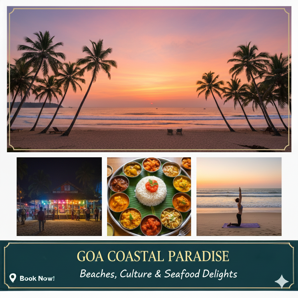 “Goa tour package – Baga Beach, Calangute Beach, Fort Aguada, and nightlife experiences.”