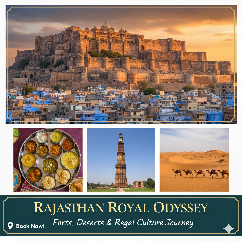 “Rajasthan tour package – Jaipur, Udaipur, Jaisalmer, forts, palaces, and desert safari.”