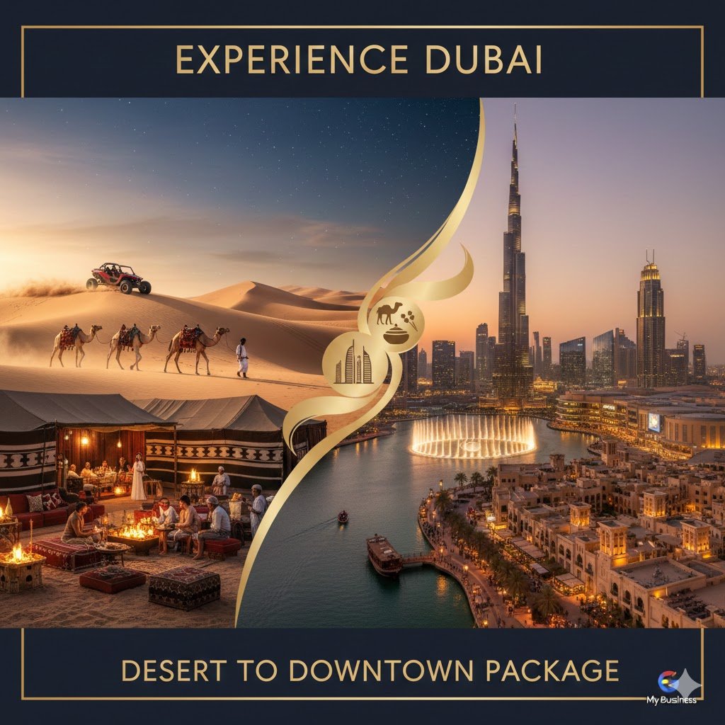“Dubai tour package – Burj Khalifa, Desert Safari, Palm Jumeirah, Dubai Mall, and city sightseeing.”